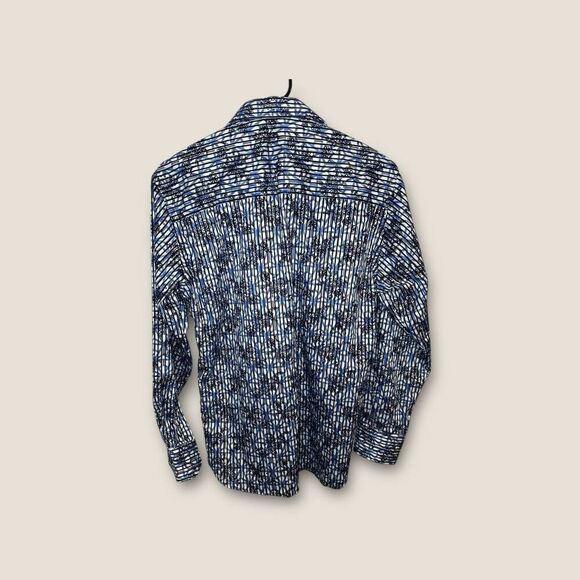 Luchiano Visconti Black Men’s Velvet Textured Blue Black Button Down Top Size Sm - Picture 3 of 8